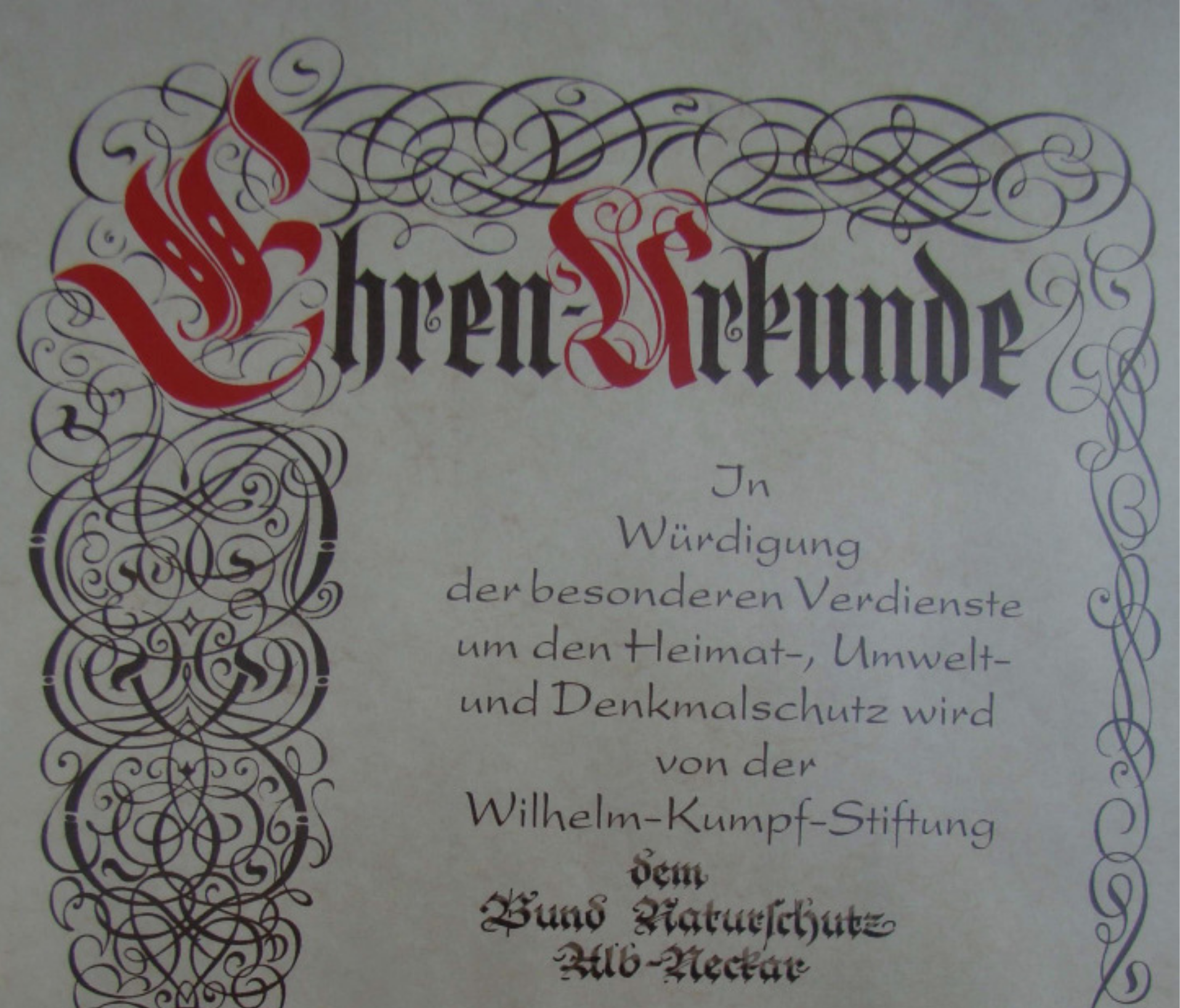 Ehren-Urkunde 1987 Wilhelm-Kumpf-Stiftung